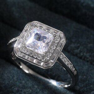 😍Luxury Engagement Clear Gem CZ Large Square Noble Thin Wedding Ring, K864